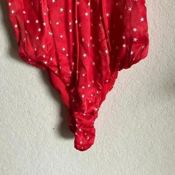 Zara Red And White Star Satin Effect Lace Up Bodysuit Size XS - Picture 4 of 8